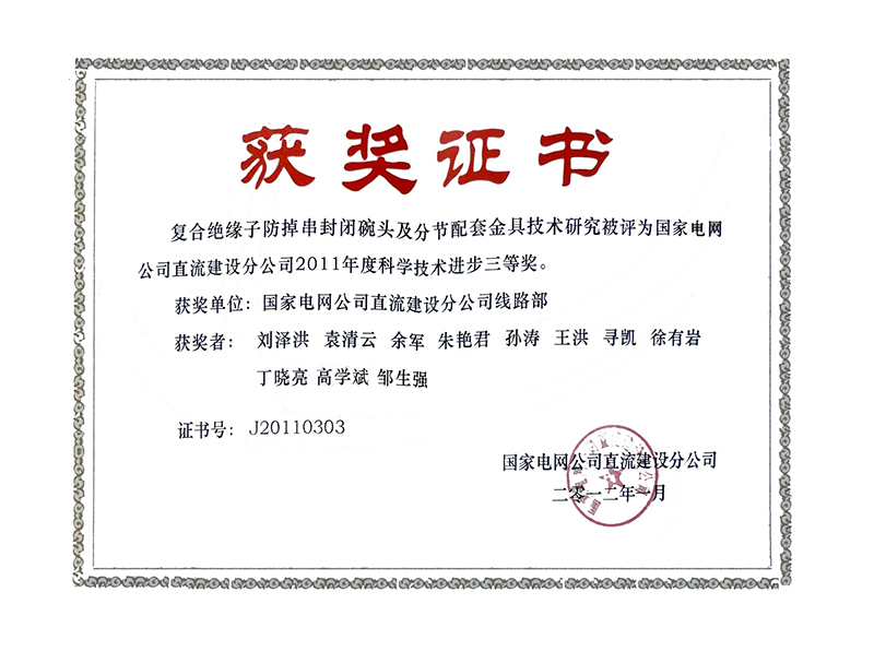 国家电网公司直流建设分公司2011年度科技进步奖三等奖.JPG